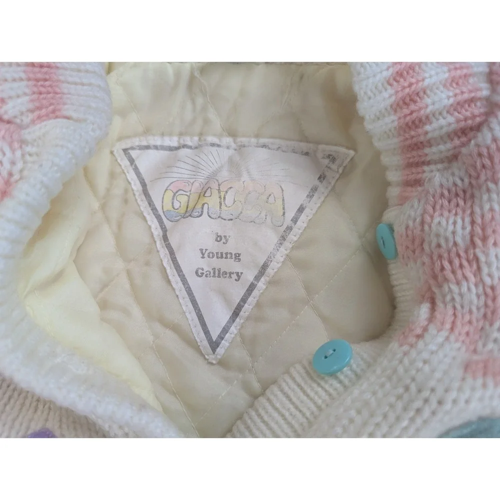 Vintage Giacca Yes Chunky Knit Cardigan Sweater 80s 90s Kids Size 6